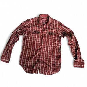 Guess Men's Red Plaid Button-Down Shirt